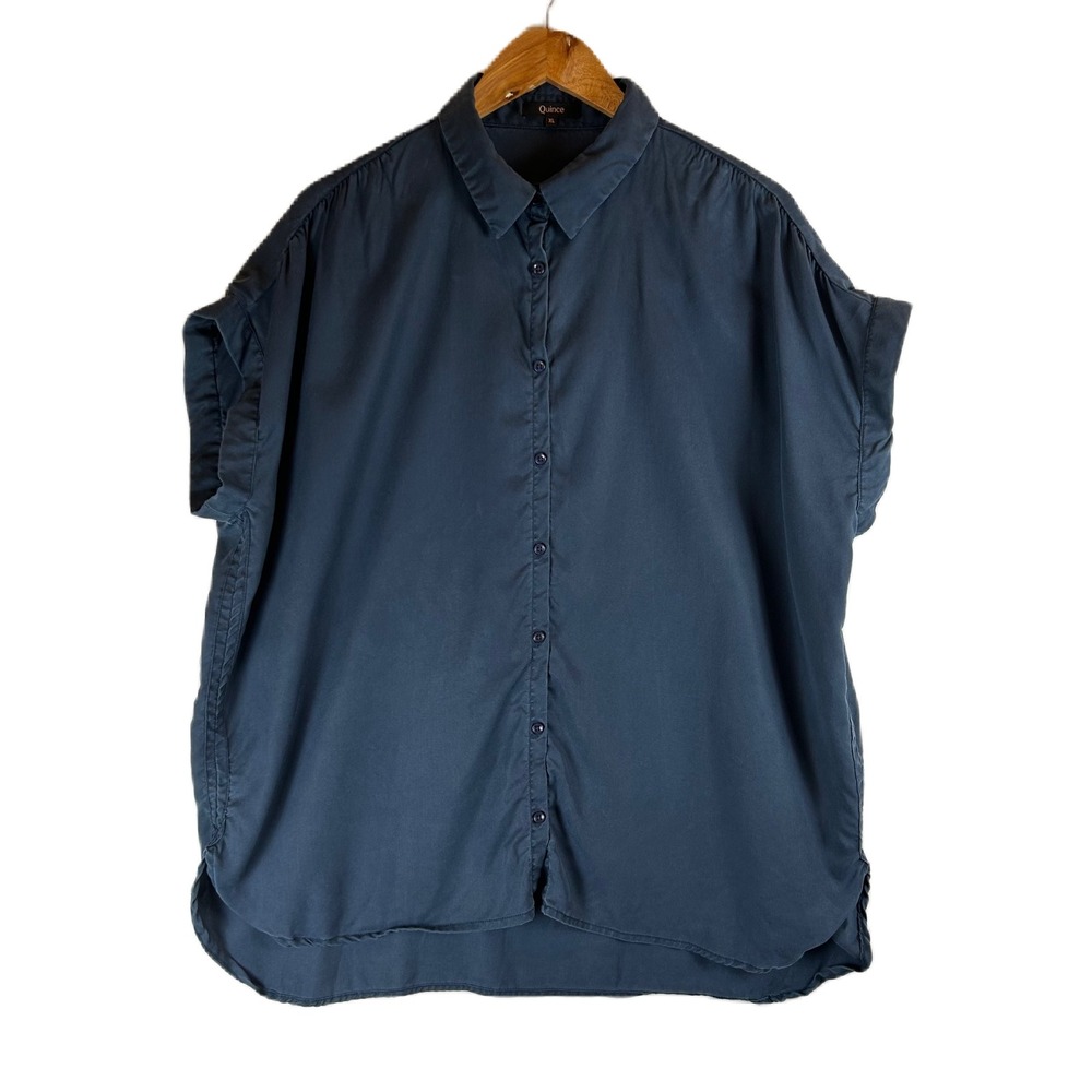Quince Midnight Blue Vintage Wash Tencel Camp Shirt Womens XL Button Down